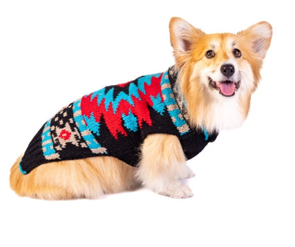Chilly Dog Southwest - Black sweater on a corgi