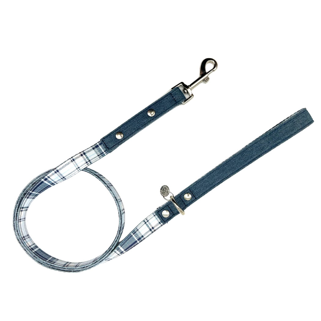 Urban Dog Stars Swag Leash - Blue Plaid & Denim