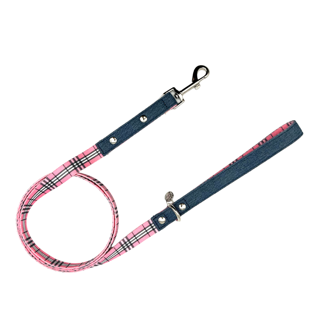 Urban Dog Stars Swag Leash - Pink Plaid & Denim