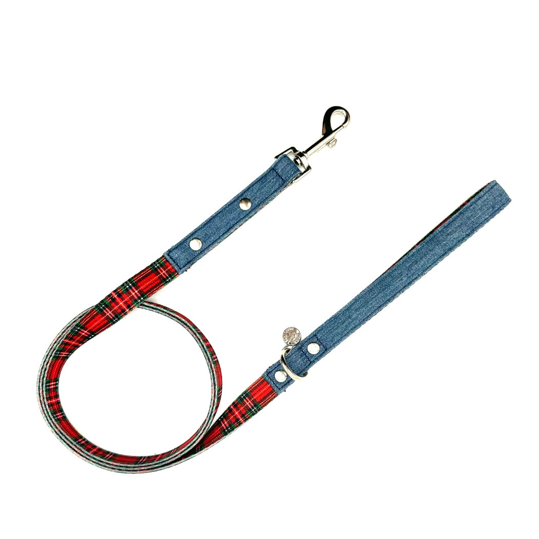 Urban Dog Stars Swag Leash - Red Plaid & Denim