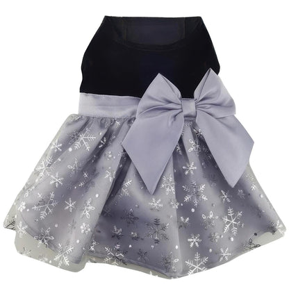 Dress - Black Velvet with Gray Snowflake Skirt
