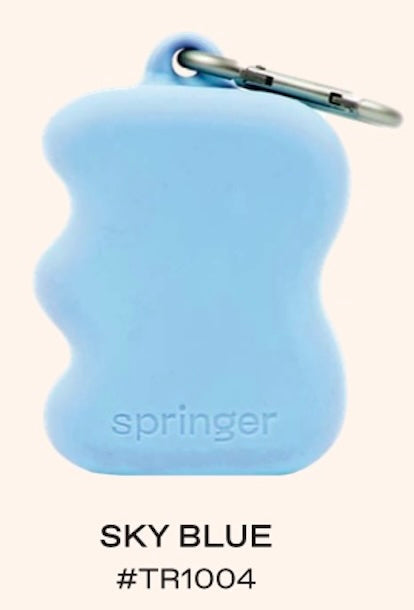 Sky blue Springer silicone dog treat dispenser with metal carabiner clip