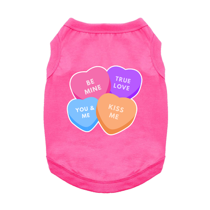 Fun T-Shirt - Conversation Hearts Dog Shirt - Raspberry Pink