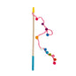 Chilly Dog Cat Toy with a wooden stick, pink string, and colorful pom-poms