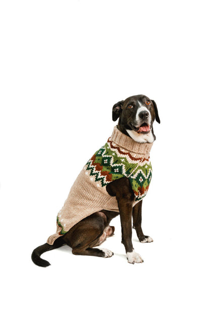 Black and white dog wearing a Chilly Dog Fairisle Raggwool sweater