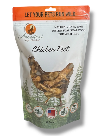 Ancestral Raw Dehydrated Chicken Feet - 15 Count retail bag, front