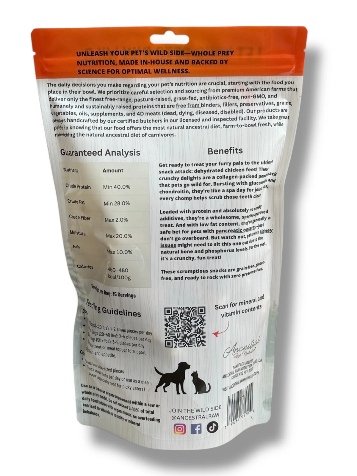 Ancestral Raw Dehydrated Chicken Foot bag back