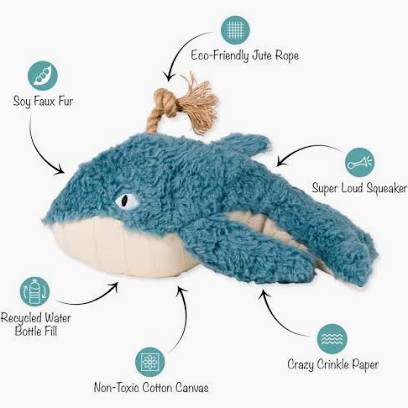 OH WHALE EARTH FRIENDLY DOG TOY Case of 4