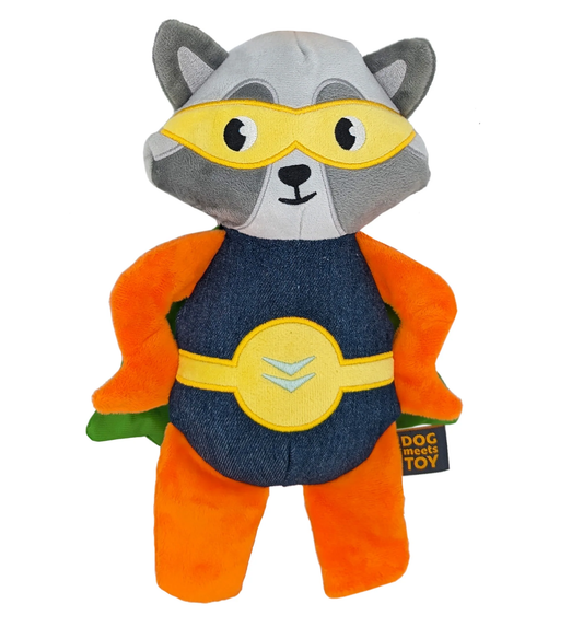 12" Superhero Raccoon Plush Dog Toy