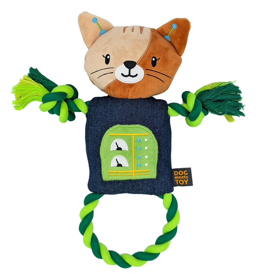 14" Robot Cat Plush Dog Toy with Rope