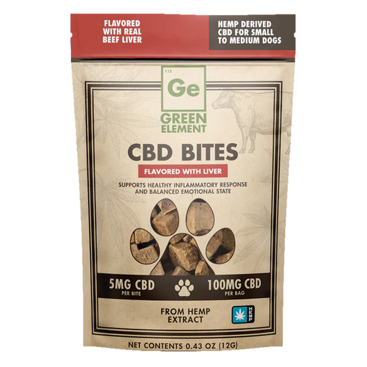 Green Element CBD Pet CBD Treats, beef liver flavored, 5mg CBD per bite, 100mg CBD per bag