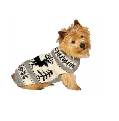 Chilly Dog Apres Ski Reindeer Shawl on a small tan dog