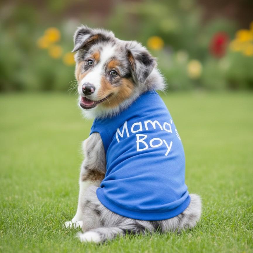 Fun T-Shirt - Mama's Boy Dog Shirt - Blue