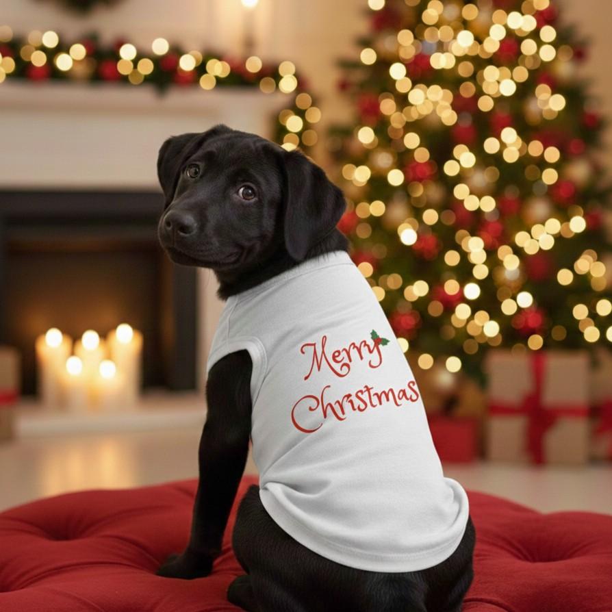 Fun T-Shirt - Merry Christmas Dog Shirt - White