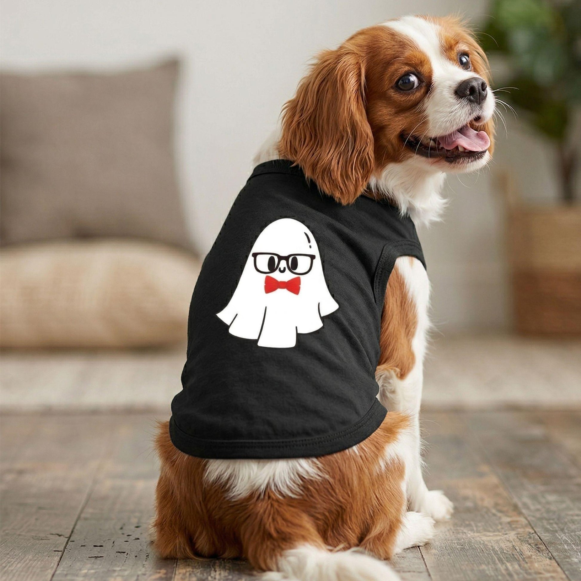 Fun T-Shirt - Nerdy Ghost Dog Shirt - Jet Black