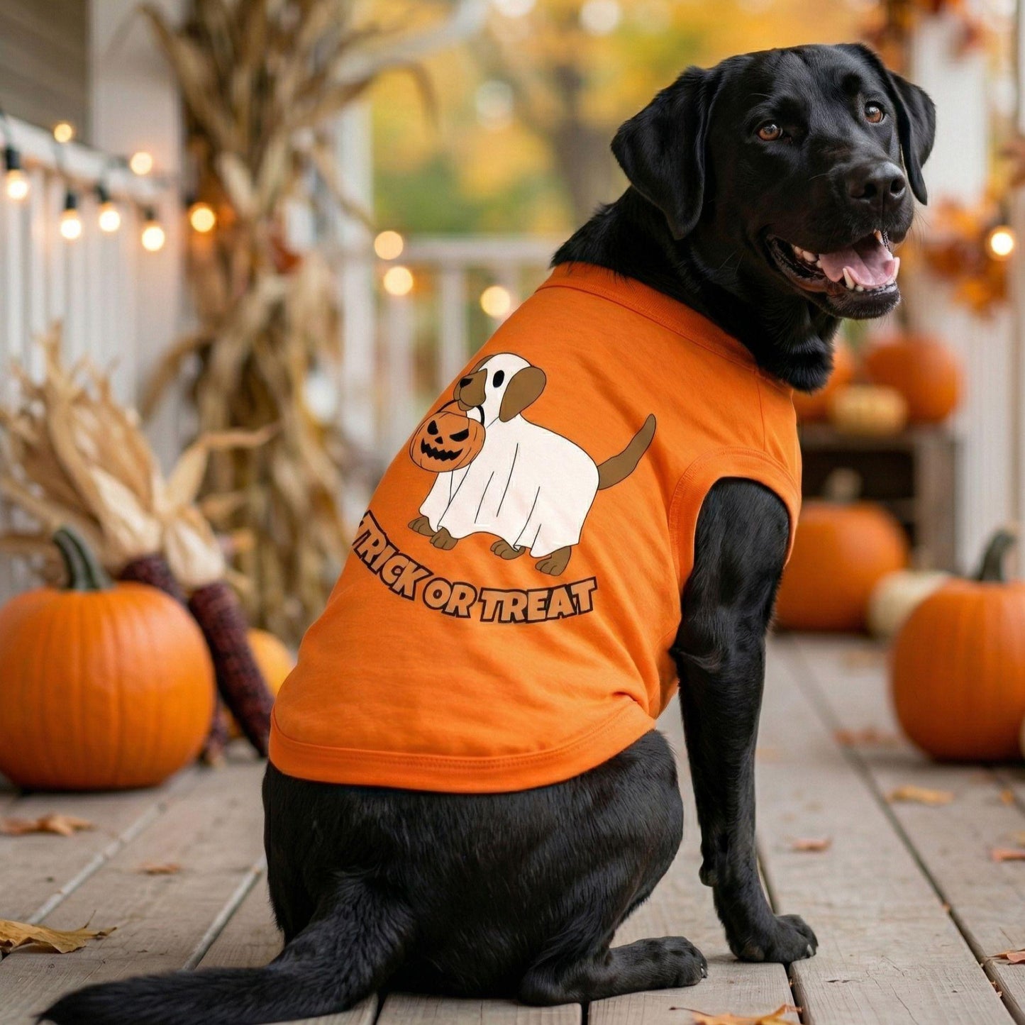 Fun T-Shirt - Trick or Treat Pup Dog Shirt - Sunset Orange
